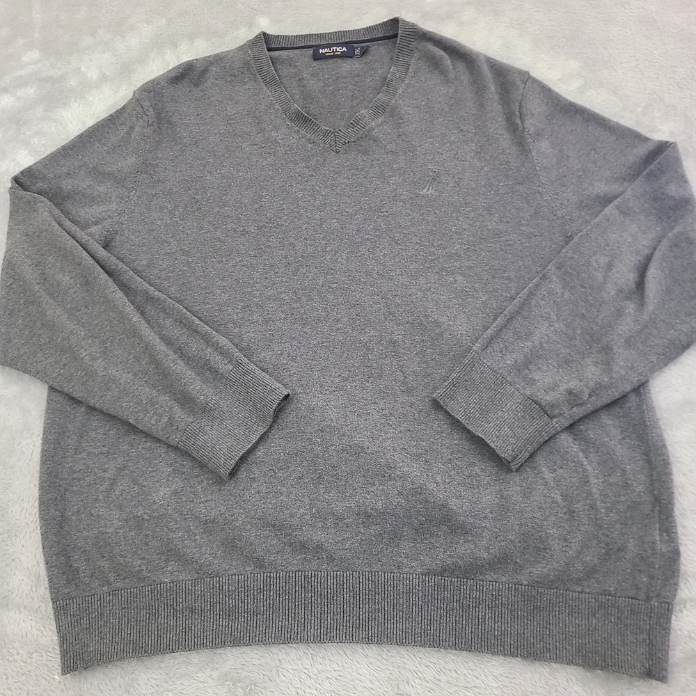 Nautica Men's‎ V-Neck Classic Fit Size X-Large Gray Sweater Pullover